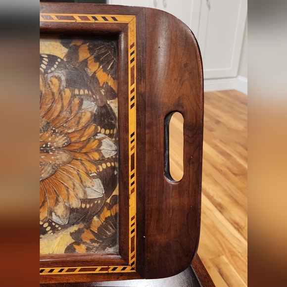 Vintage Inlaid Wood Tray with Butterfly Wings - Picture 9 of 16